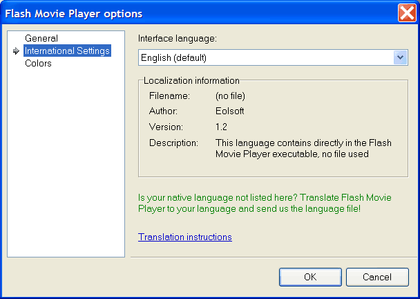 Flash Movie Player international settings