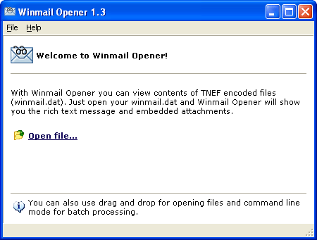 Winmail Opener welcome screen